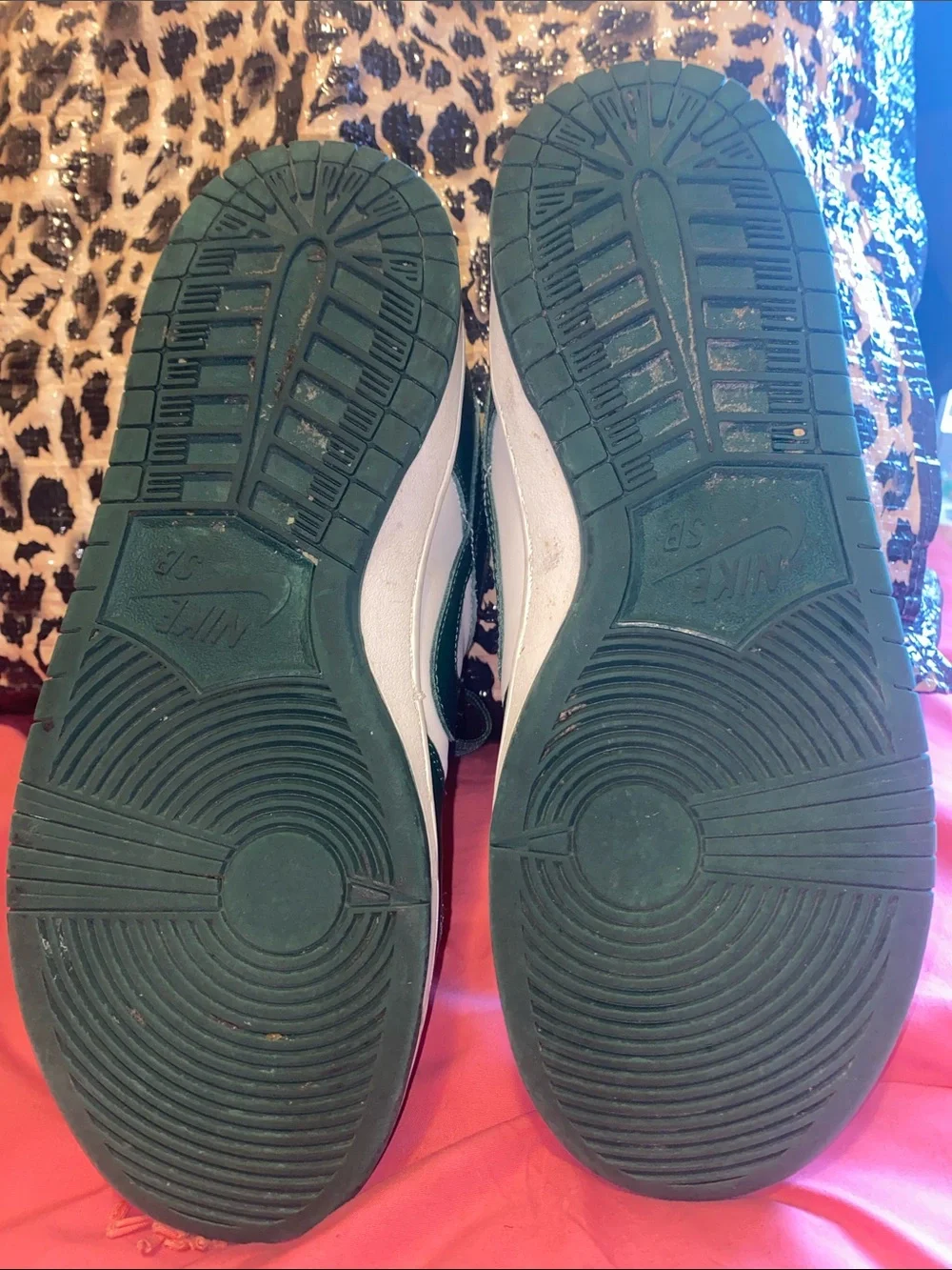 Nike Dunk Low in Dark Green, White, and Black (not original)
